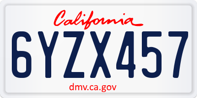 CA license plate 6YZX457