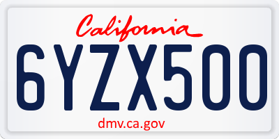 CA license plate 6YZX500