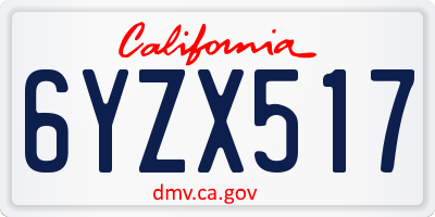 CA license plate 6YZX517
