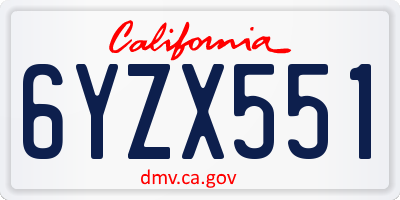 CA license plate 6YZX551