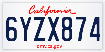 CA license plate 6YZX874