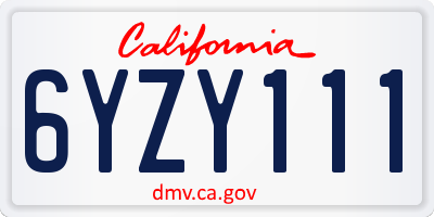 CA license plate 6YZY111