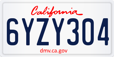 CA license plate 6YZY304