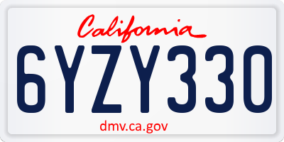 CA license plate 6YZY330