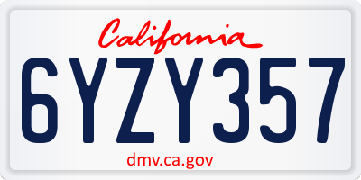 CA license plate 6YZY357