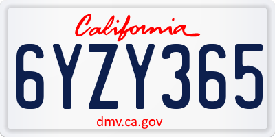 CA license plate 6YZY365