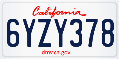 CA license plate 6YZY378