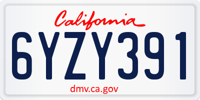 CA license plate 6YZY391