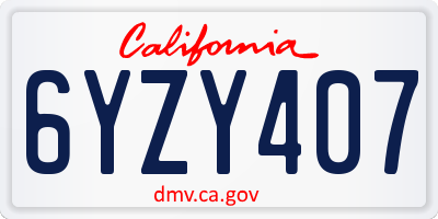 CA license plate 6YZY407