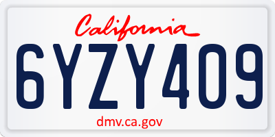 CA license plate 6YZY409