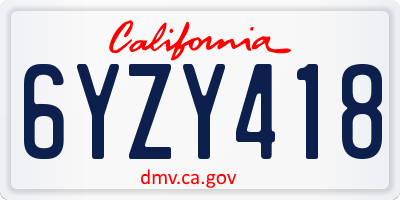 CA license plate 6YZY418