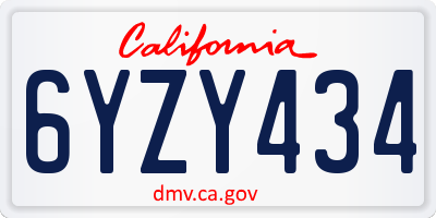 CA license plate 6YZY434