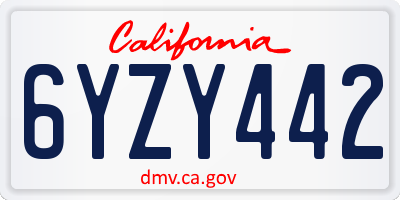 CA license plate 6YZY442