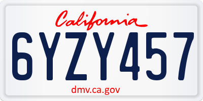 CA license plate 6YZY457