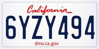 CA license plate 6YZY494
