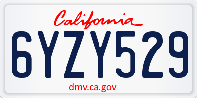 CA license plate 6YZY529