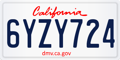 CA license plate 6YZY724