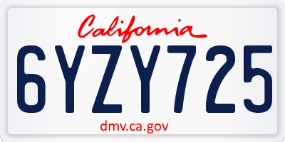 CA license plate 6YZY725
