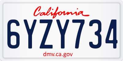 CA license plate 6YZY734
