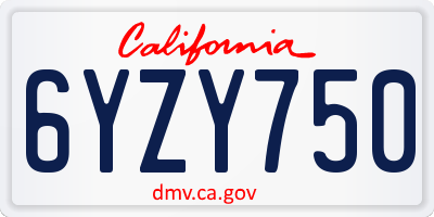 CA license plate 6YZY750