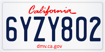 CA license plate 6YZY802