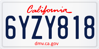 CA license plate 6YZY818