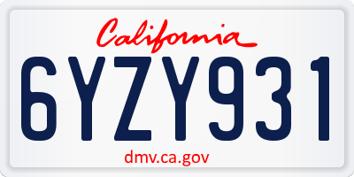 CA license plate 6YZY931