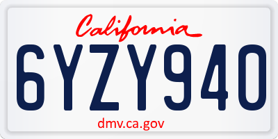 CA license plate 6YZY940