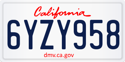 CA license plate 6YZY958