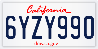 CA license plate 6YZY990