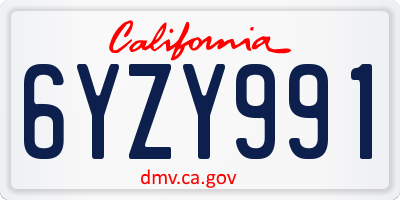 CA license plate 6YZY991