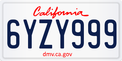 CA license plate 6YZY999