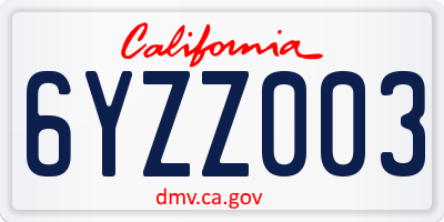 CA license plate 6YZZ003