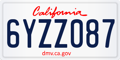 CA license plate 6YZZ087