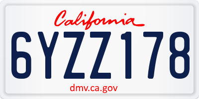 CA license plate 6YZZ178