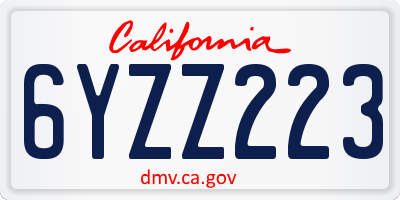 CA license plate 6YZZ223