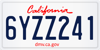CA license plate 6YZZ241