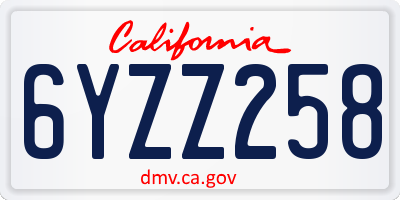 CA license plate 6YZZ258