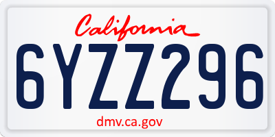 CA license plate 6YZZ296
