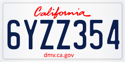 CA license plate 6YZZ354