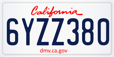 CA license plate 6YZZ380