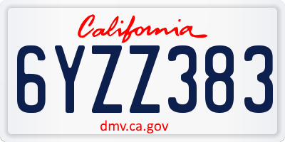 CA license plate 6YZZ383