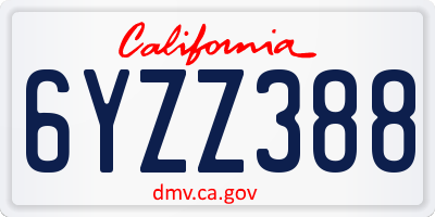 CA license plate 6YZZ388