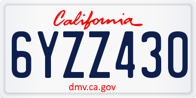 CA license plate 6YZZ430