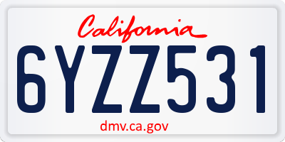 CA license plate 6YZZ531