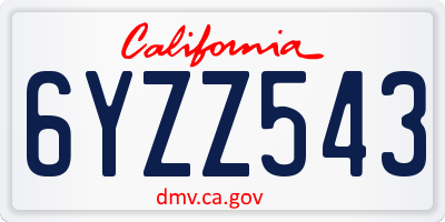 CA license plate 6YZZ543