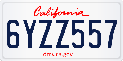 CA license plate 6YZZ557
