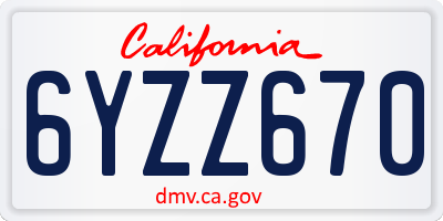 CA license plate 6YZZ670