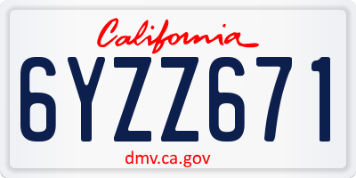 CA license plate 6YZZ671