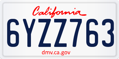 CA license plate 6YZZ763
